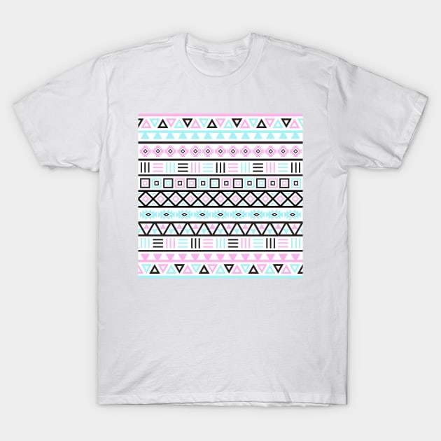 Aztec Influence BW Pink Blue T-Shirt by NataliePaskell